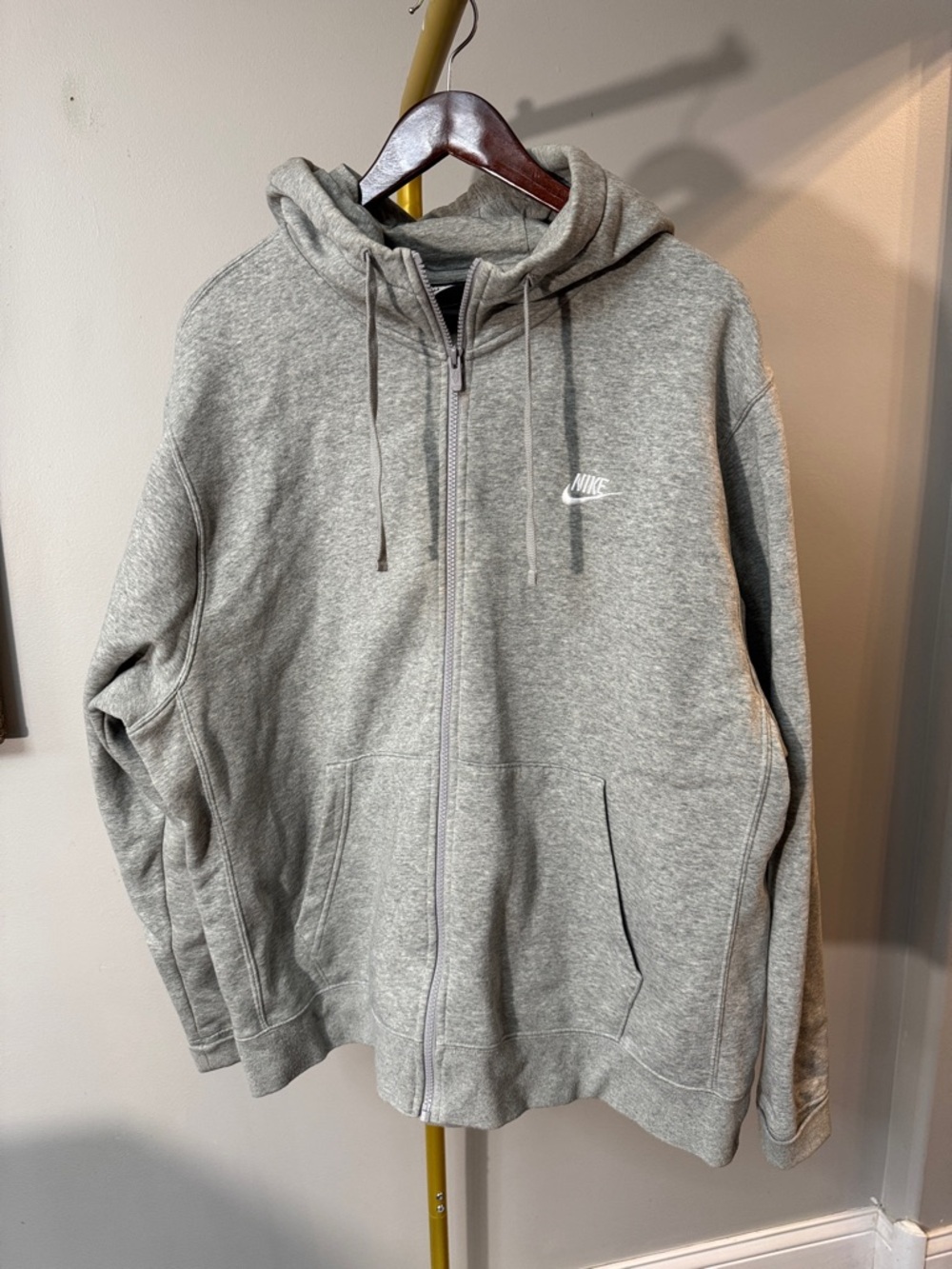Nike Light Gray Zip-Up Hoodie with Drawstring Hood XL